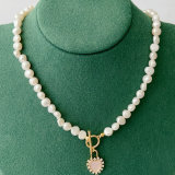 Fresh Water Pearl Necklace With Heart Clasp