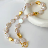 Fresh Water Pearl Necklace With Gold Beaded
