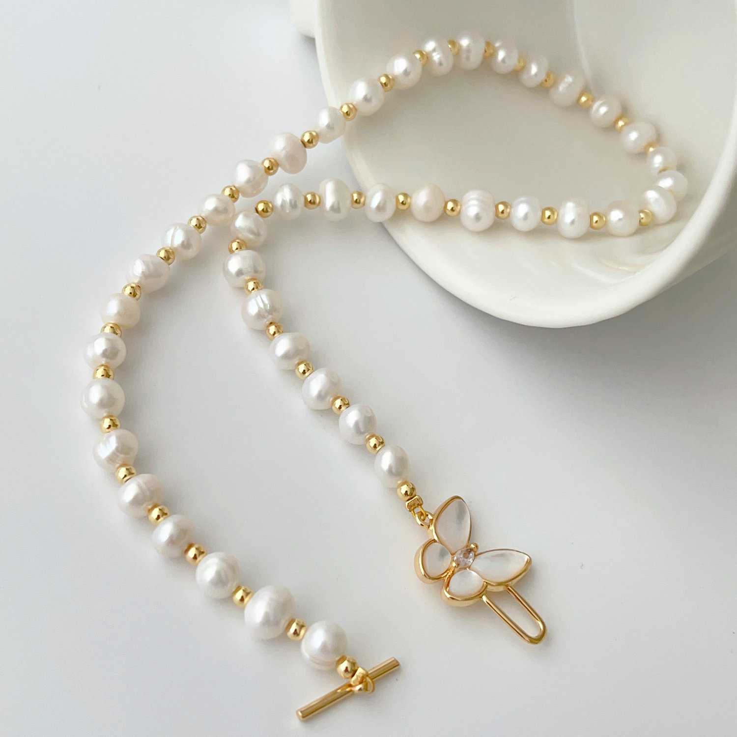 Fresh Water Pearl Necklace With Butterfly Clasp
