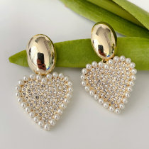 Heart pearl charm earrings