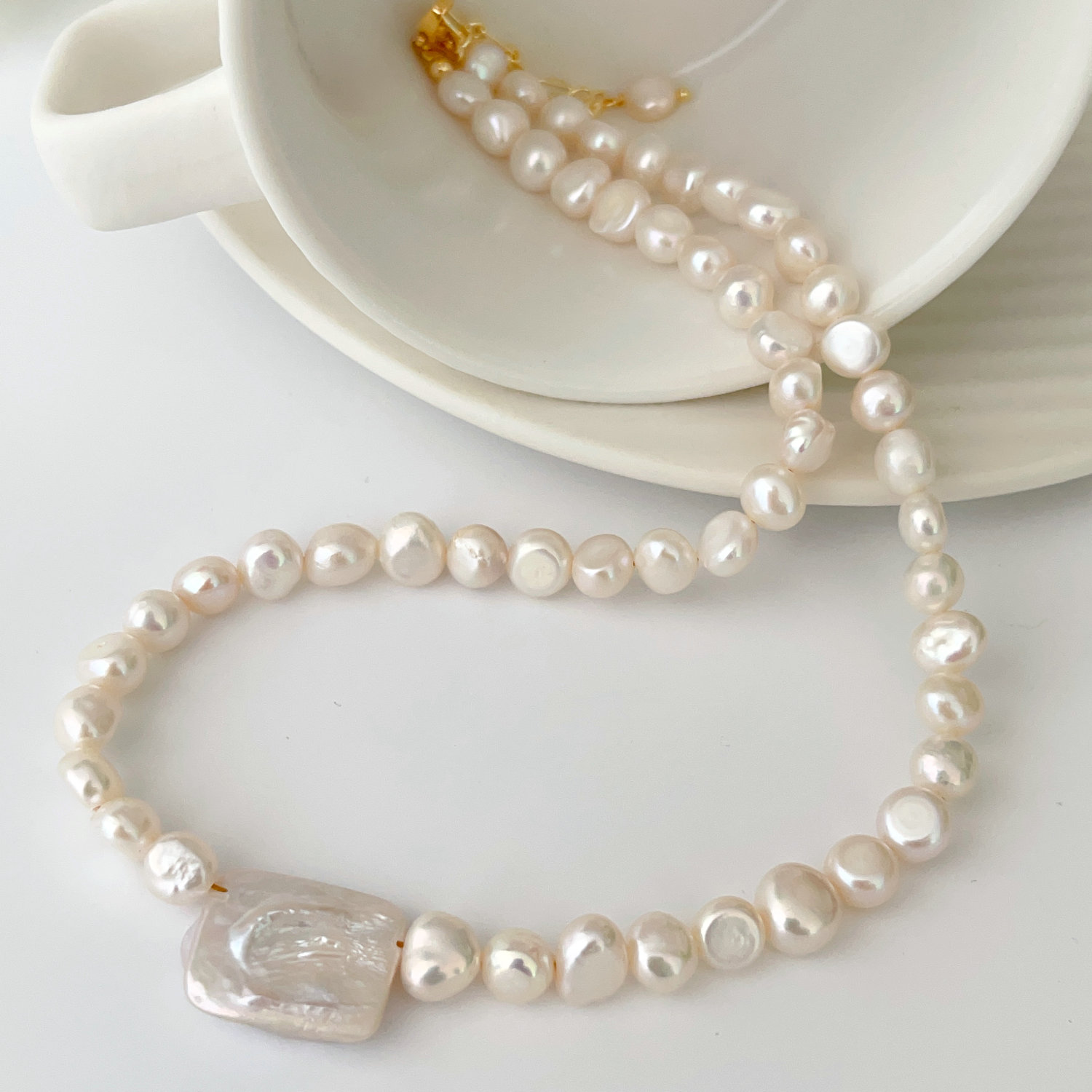 Fresh Water Pearl Necklace With Square Pearl