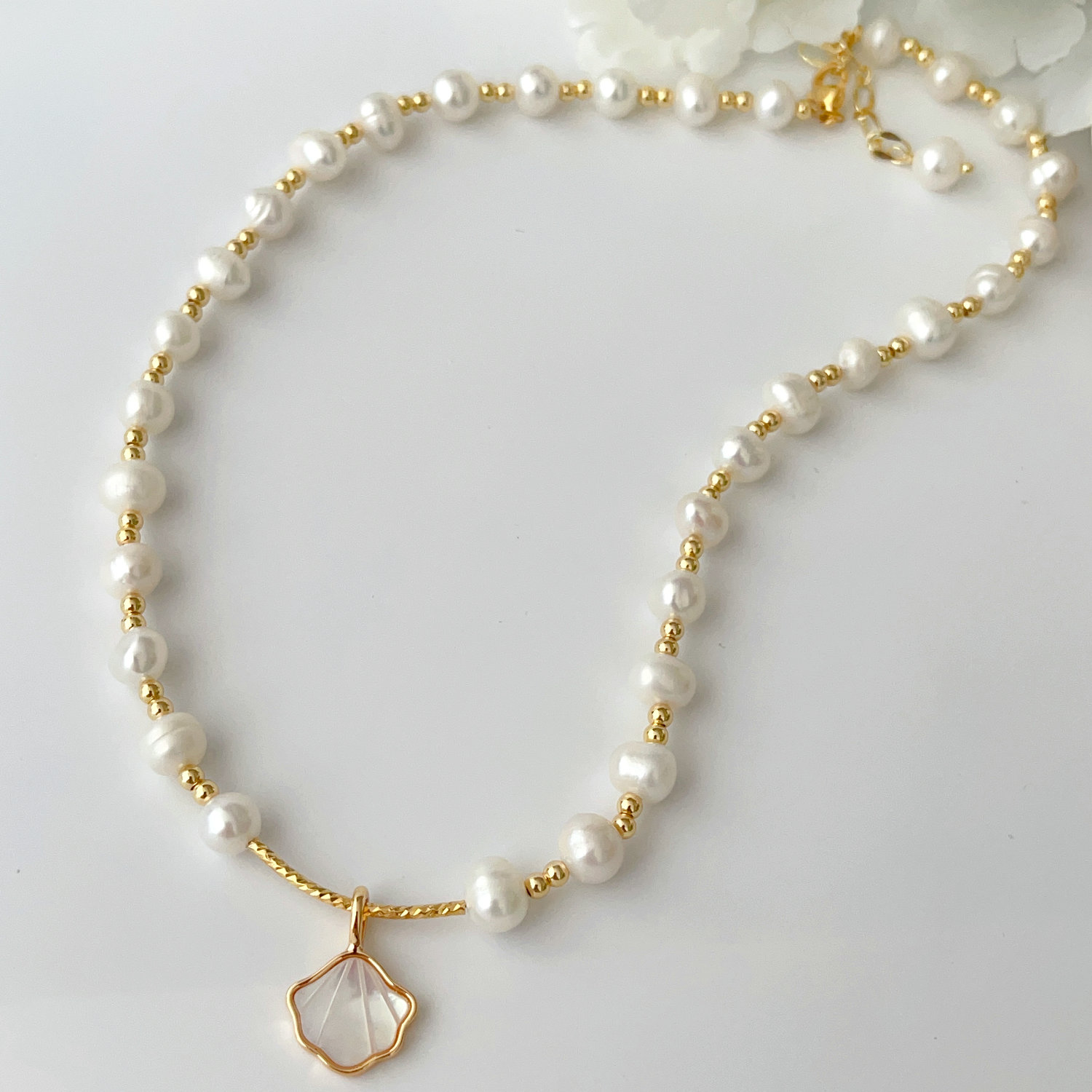 Fresh Water Pearl Necklace With Shell Pendant