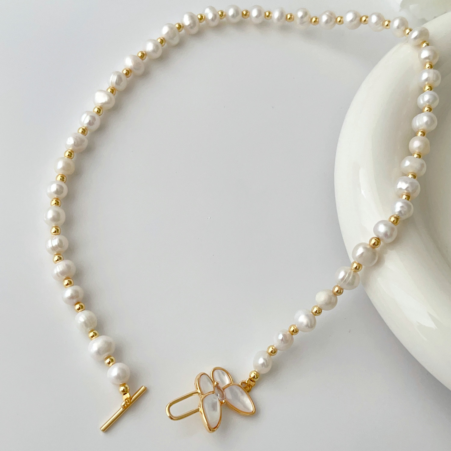 Fresh Water Pearl Necklace With Butterfly Clasp