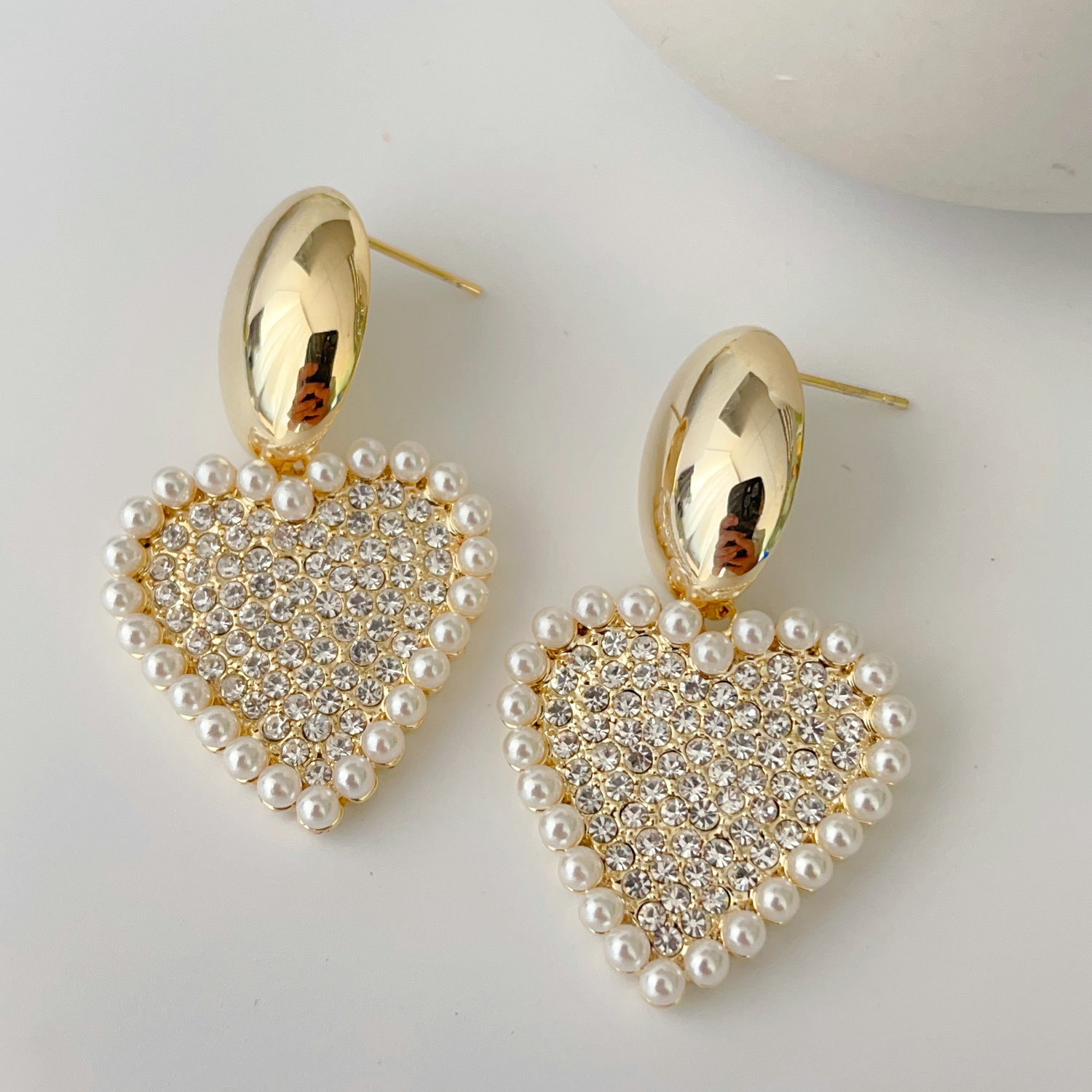 Heart pearl charm earrings
