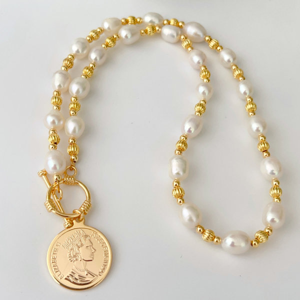 Fresh Water Pearl Necklace With Coin Pendant