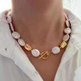 Fresh Water Pearl Necklace With Gold Beaded
