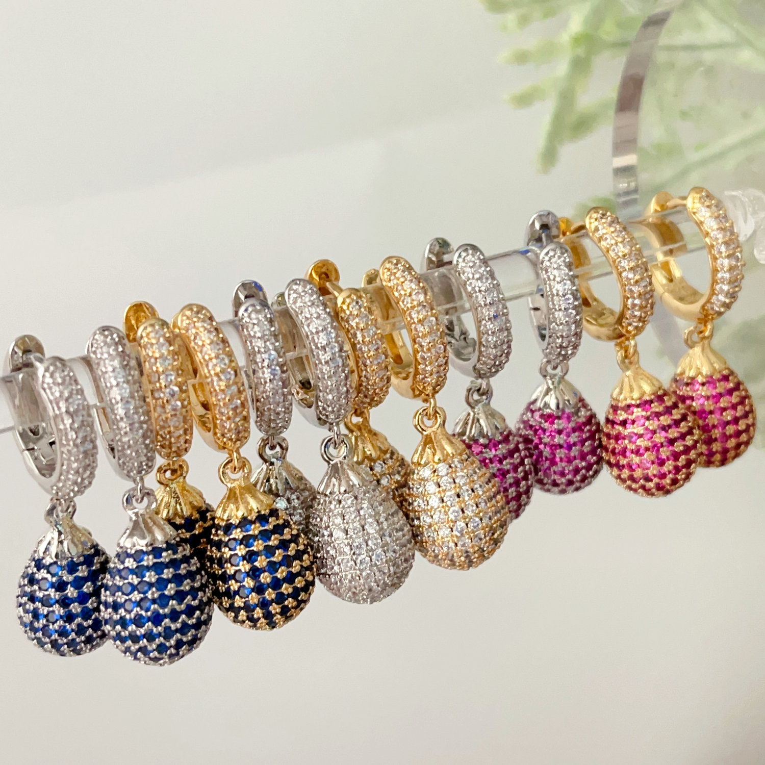 Pave drop hoops earrings
