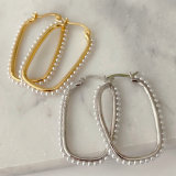 Long quare pearl hoops earrings