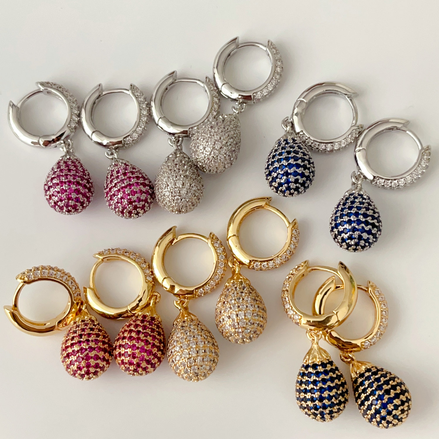 Pave drop hoops earrings
