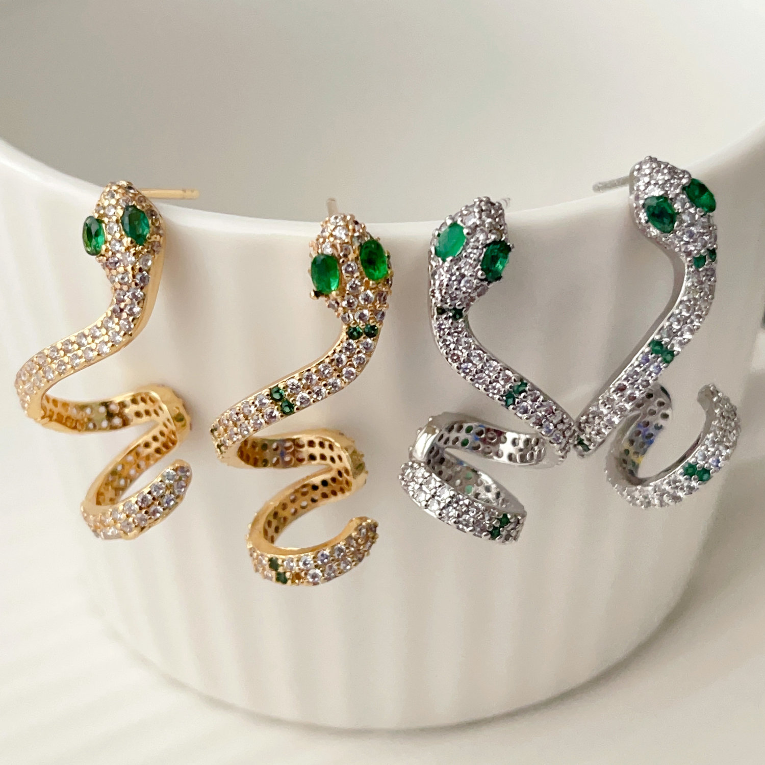Pave snake earrings