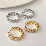 Pave pearl hoops