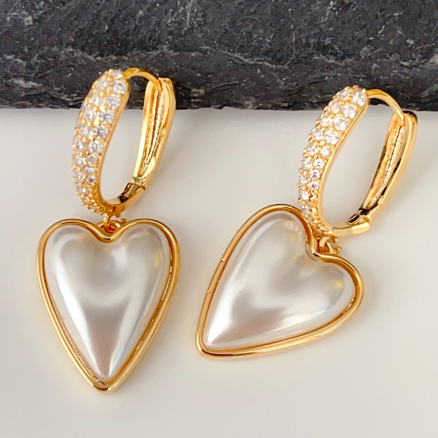 Pearl heart drop earrings
