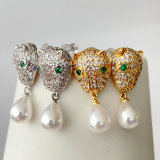Lion pearl drop earrings
