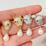 Lion pearl drop earrings