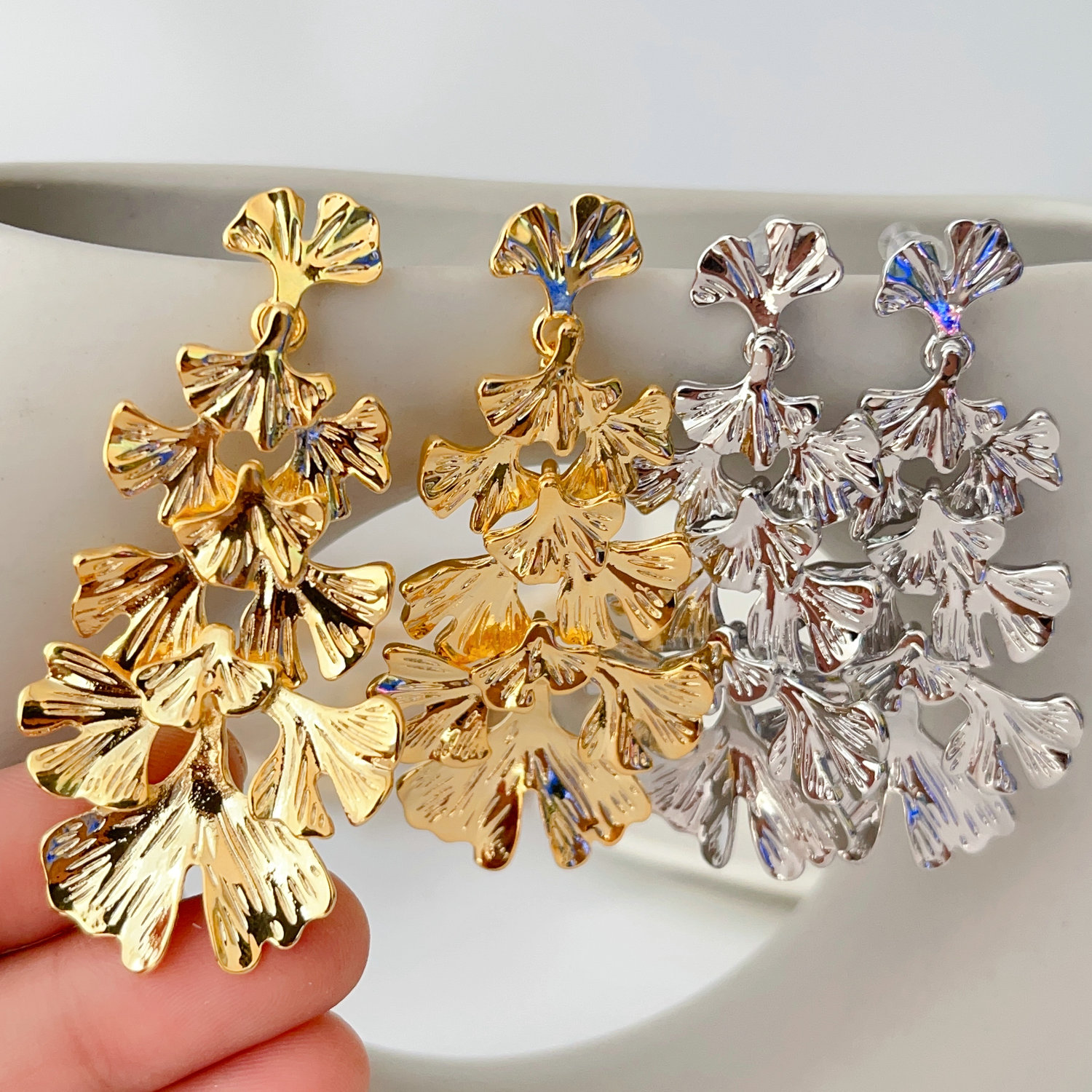 Long metal leaf earrings