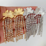 Flower crystal tassel earrings