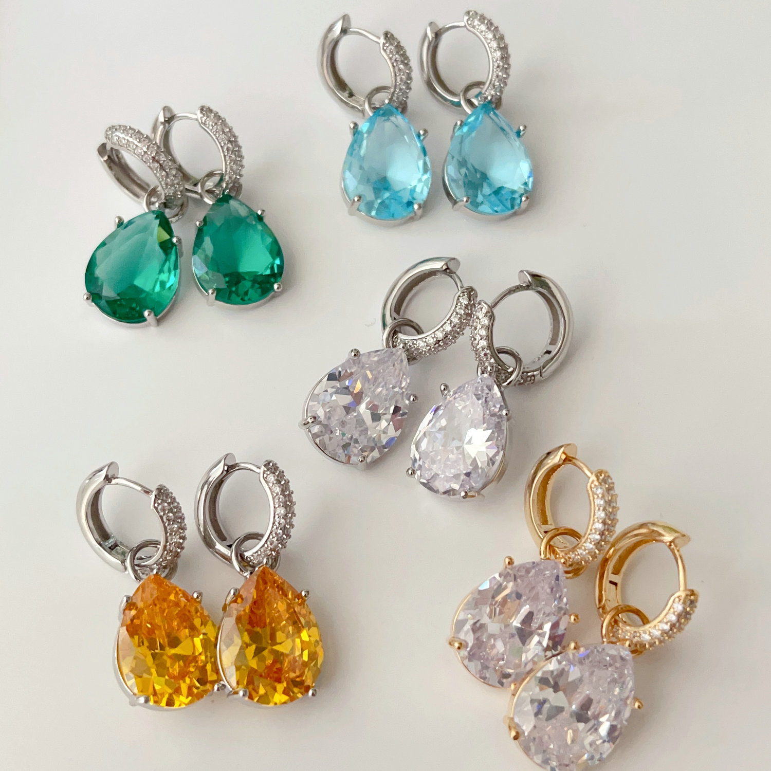 Water drop zircon hoop earrings