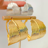 Big leaf hoops earrings 34mm