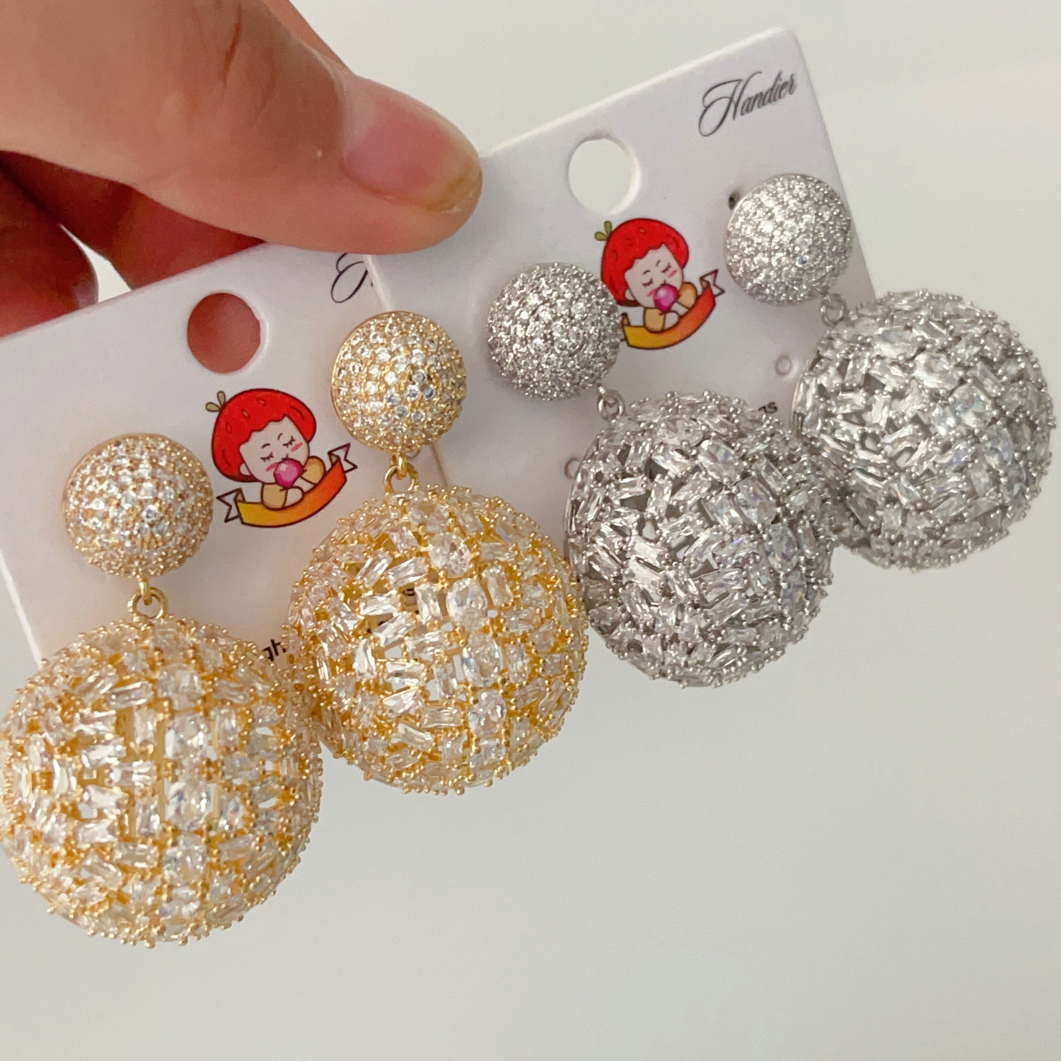 Pave zircon ball earrings