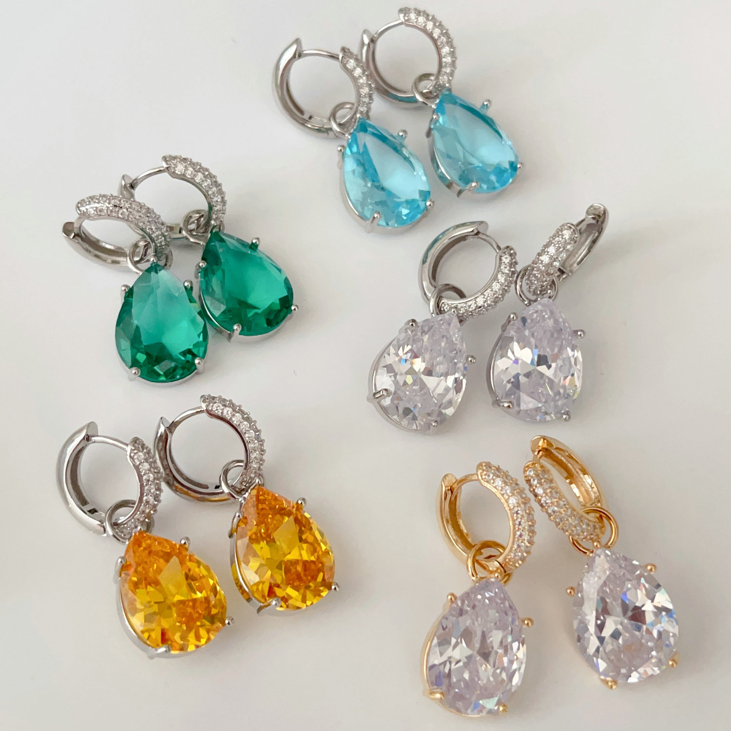 Water drop zircon hoop earrings
