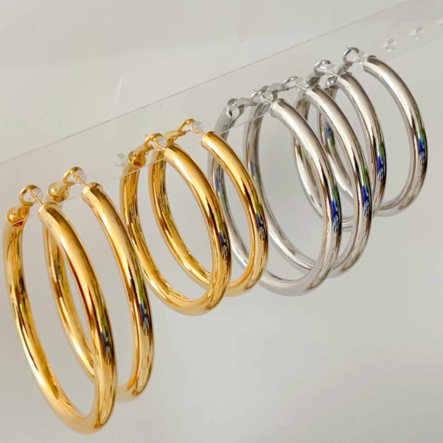 Chunky classical metal hoops earrings big 60mm small 50mm