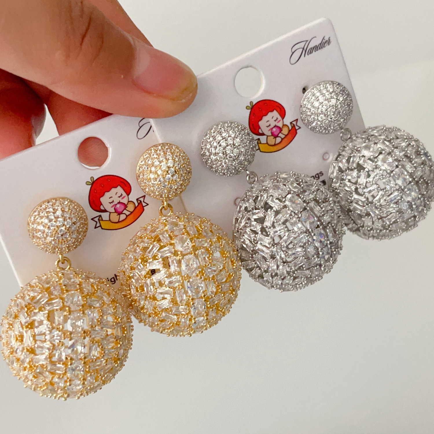 Pave zircon ball earrings