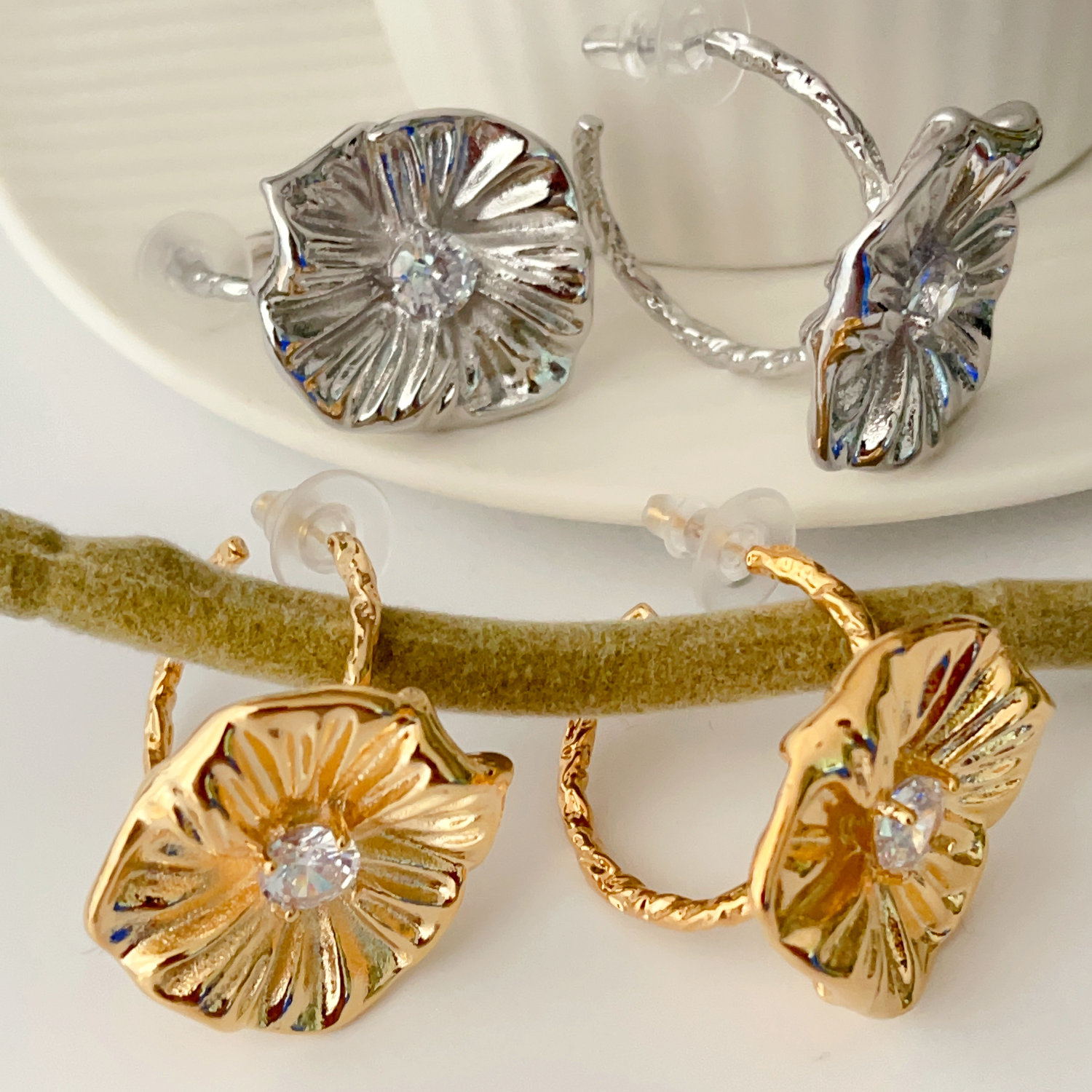 Lotus hoops earrings