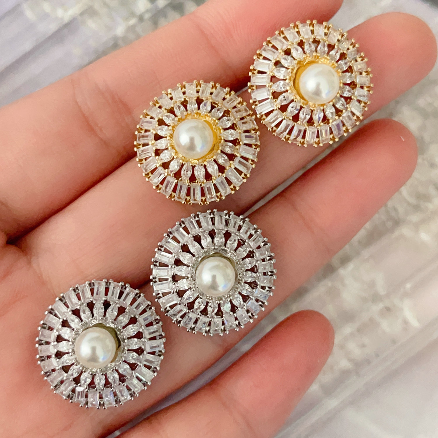 Pave pearl earrings stud