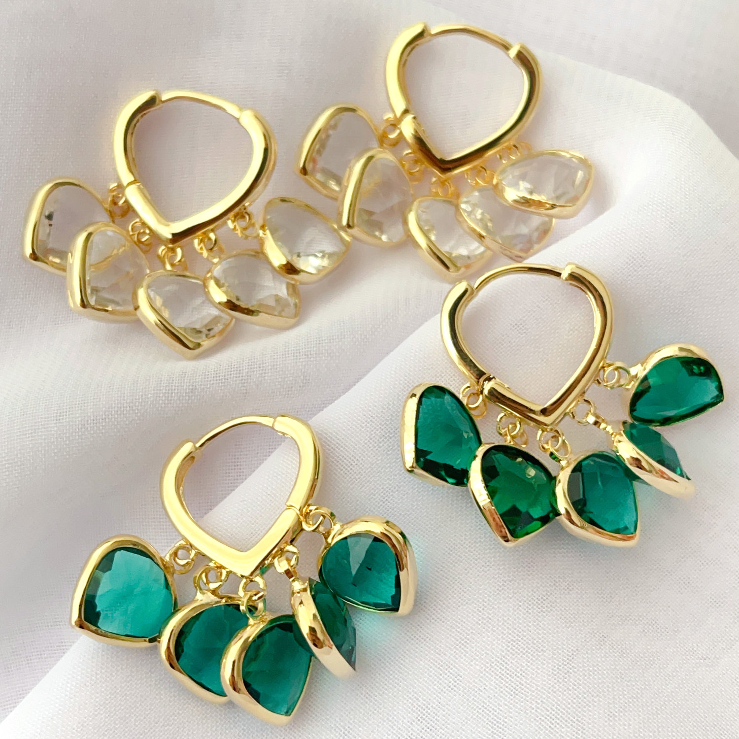 Heart charm drop hoops earrings