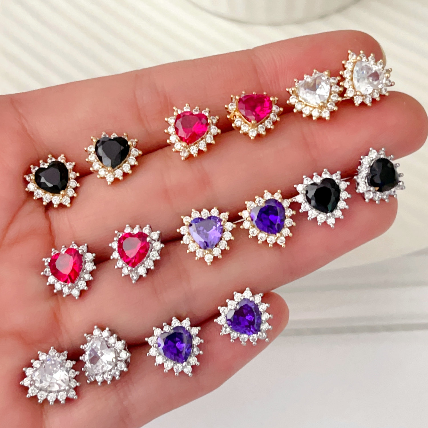 Pave heart stud earrings
