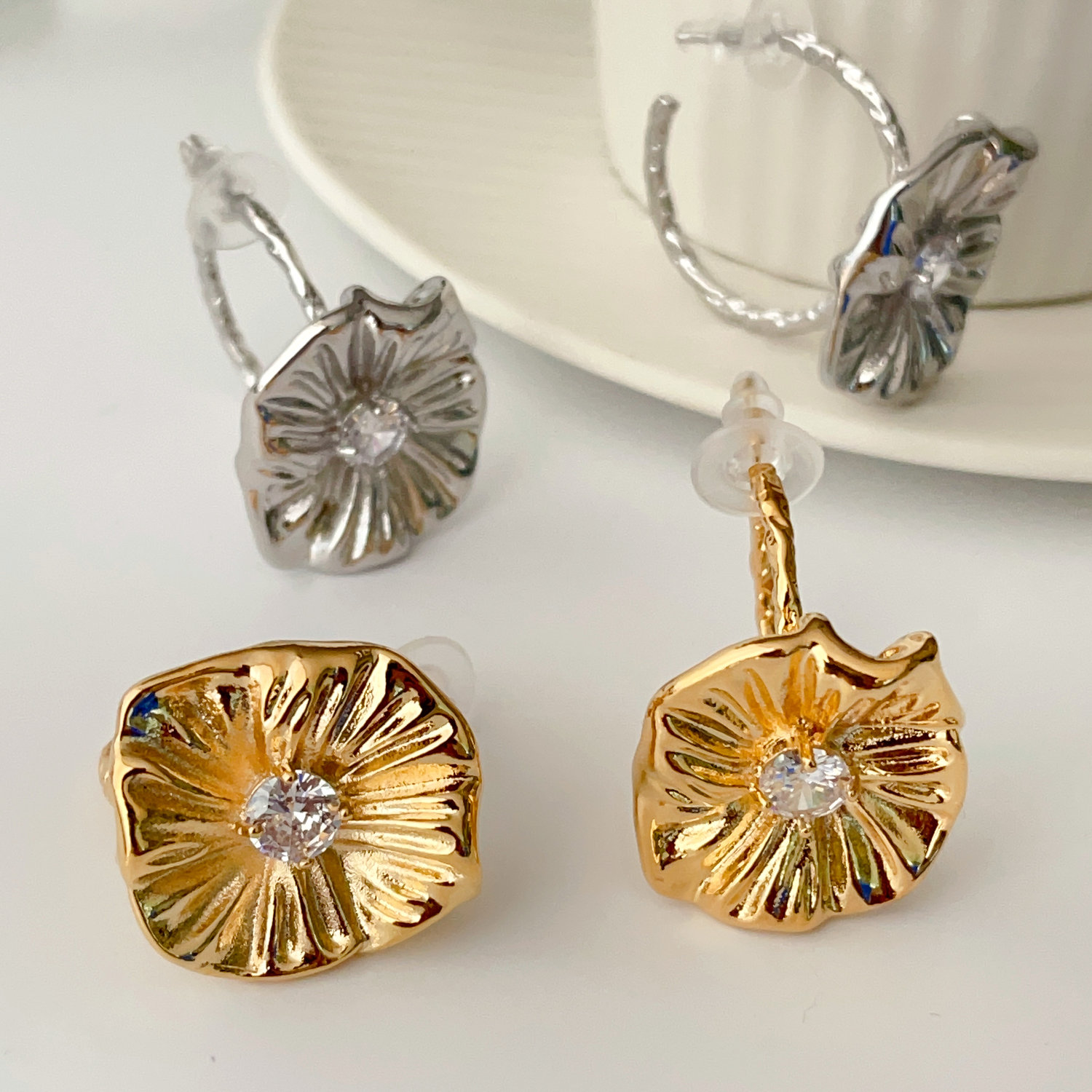 Lotus hoops earrings