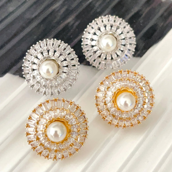 Pave pearl earrings stud