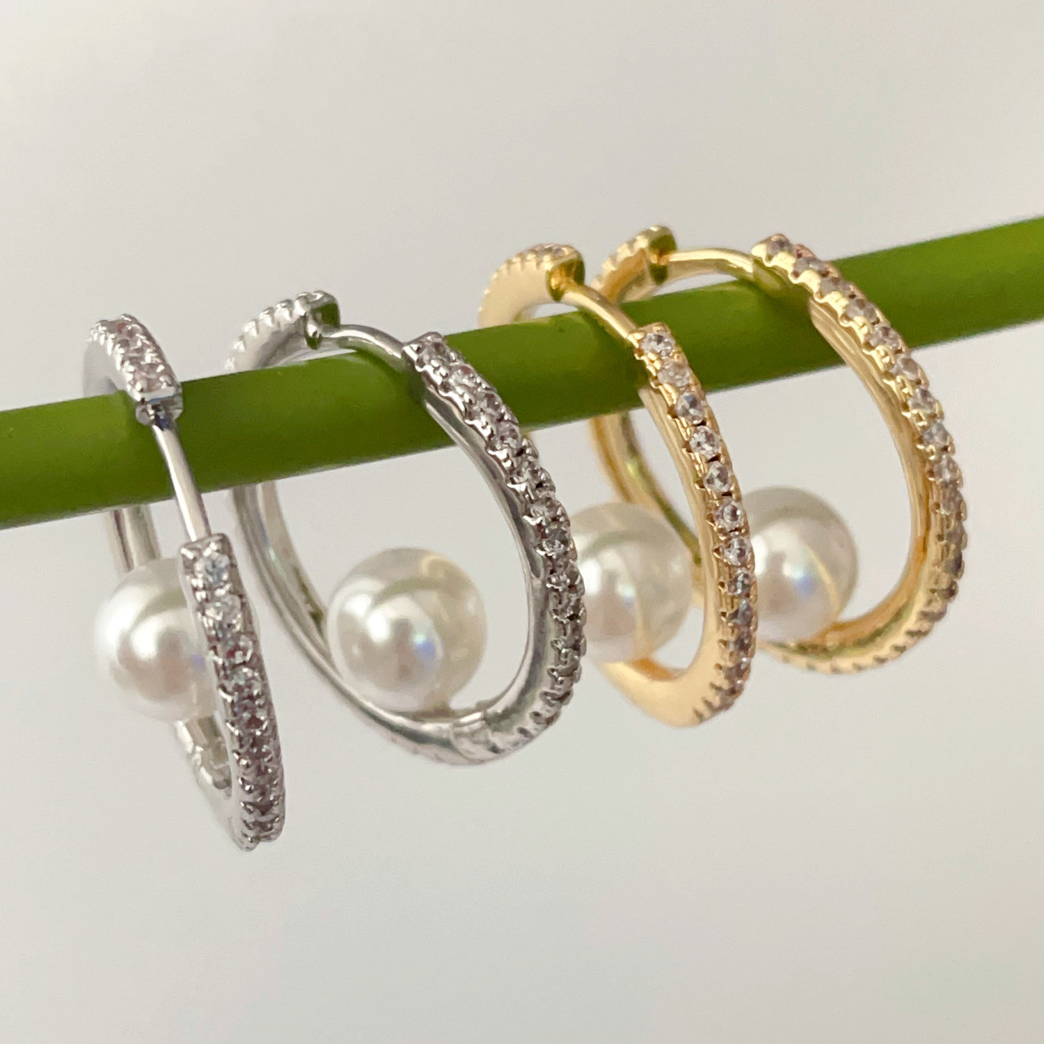 Pearl pave hoops earrings