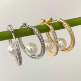 Pearl pave hoops earrings