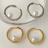 Pearl pave hoops earrings