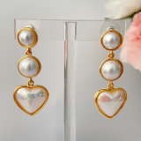 Glass pearl heart earrings