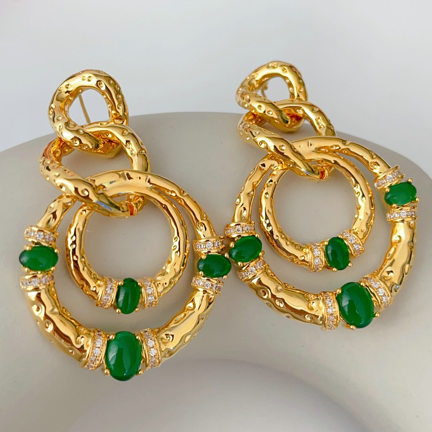 Green Metal circle earrings