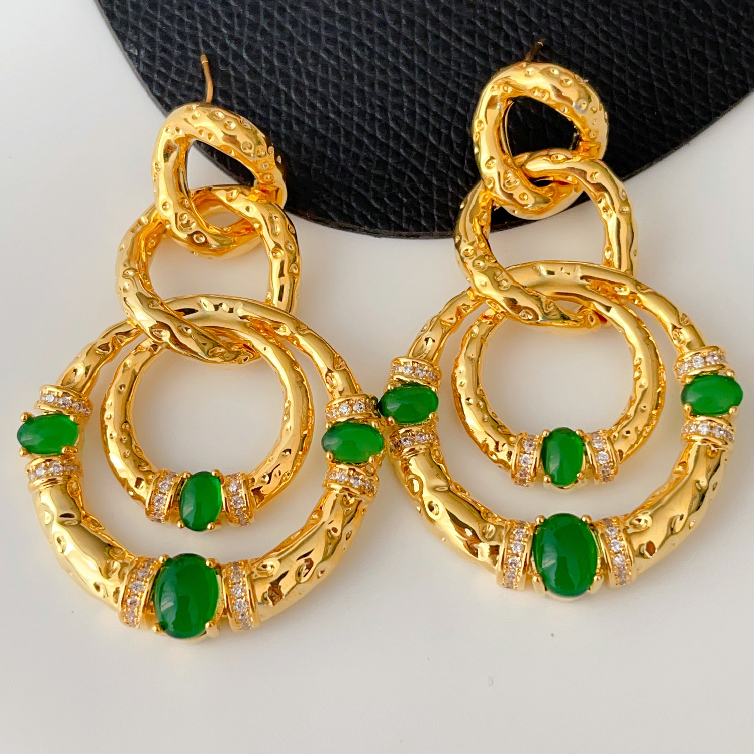 Green Metal circle earrings