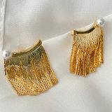 Gold chain tassel earrings