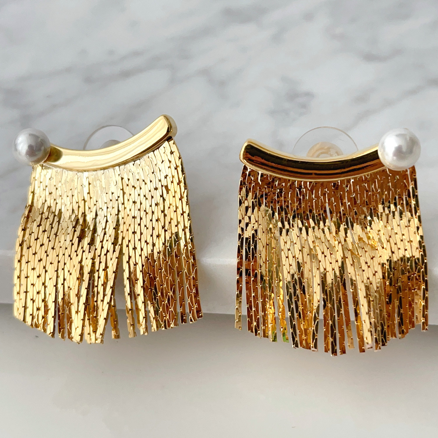 Gold chain tassel earrings