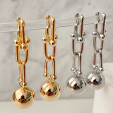 Chain earrings with gold ball pendant