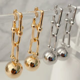 Chain earrings with gold ball pendant