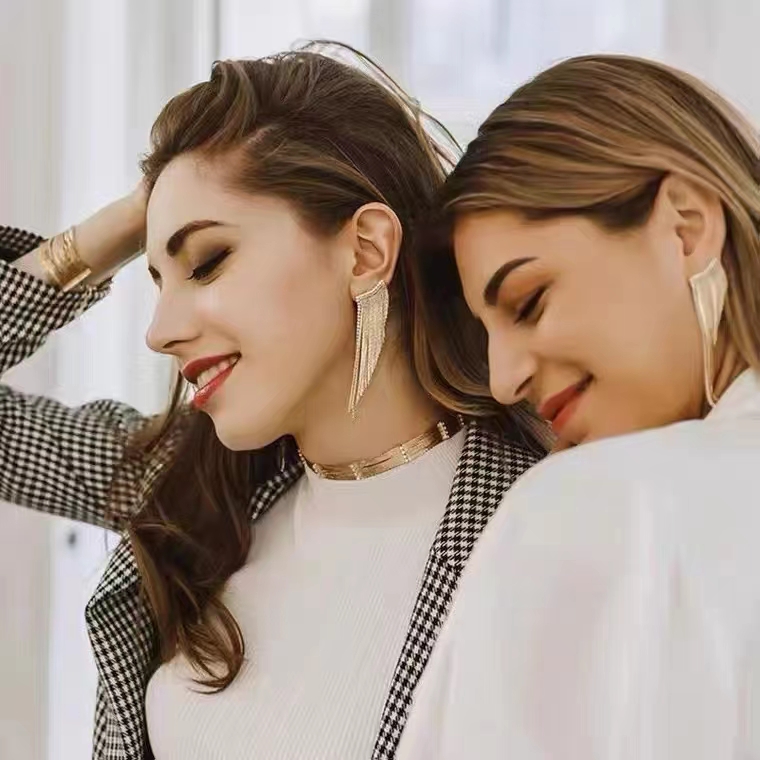 Fashion zircon long earrings