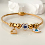 stainless steel bracelet with evil eye charm