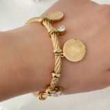 Coin charm stainless steel bracelet