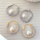 Pearl rhinestone hoops earrings