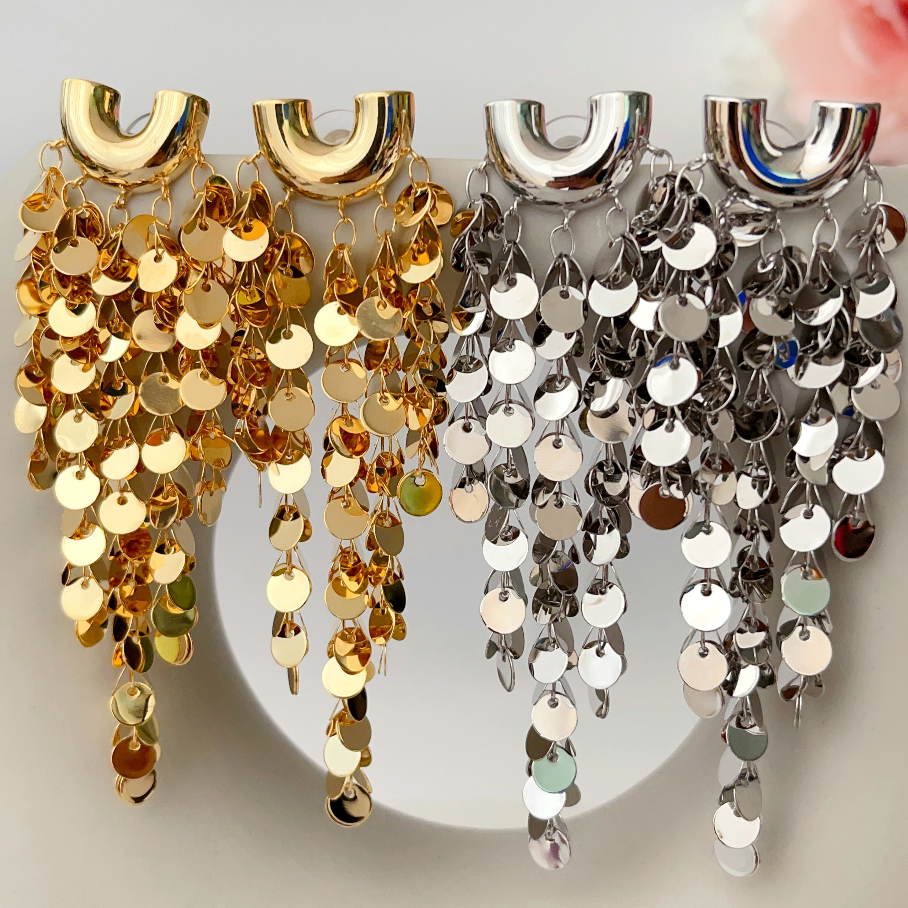 Bling round charm tassel earriings