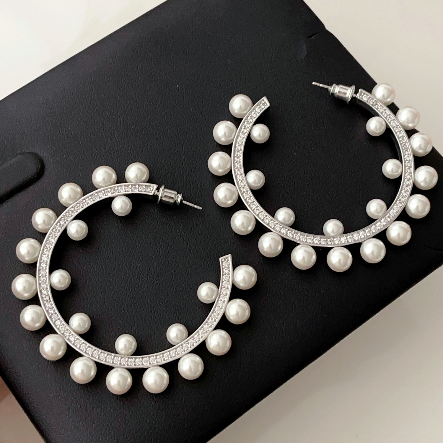Big pearl statement hoops earrings