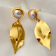 Gold leaf pearl earrings