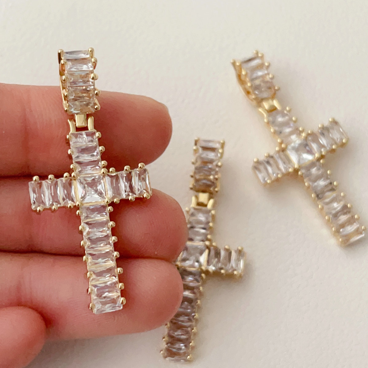 Pave clear cross pendant